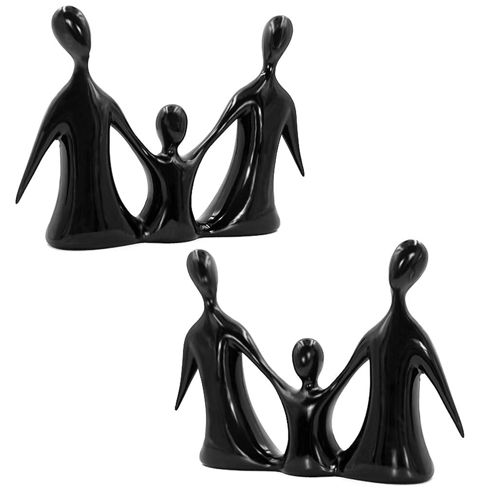 DreamsEden Family of 3 Figurines, Modern Art Family Sculpture Parents and Child Statue, Home Decor Tabletop Shelf Decoration, Gifts for Dad and Mother (Black)