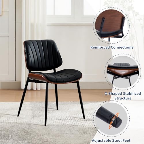 IDEALHOUSE Dining Chairs Set of 2, Mid Century Modern Dining Room Chair, Upholstered PU Leather Kitchen Chairs with Walnut...