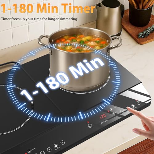 JollyOne Double Burner Induction Cooktop, 1800W Portable Induction Cooktop 2 Burner with 9 Temp & Power Independent Touch ...