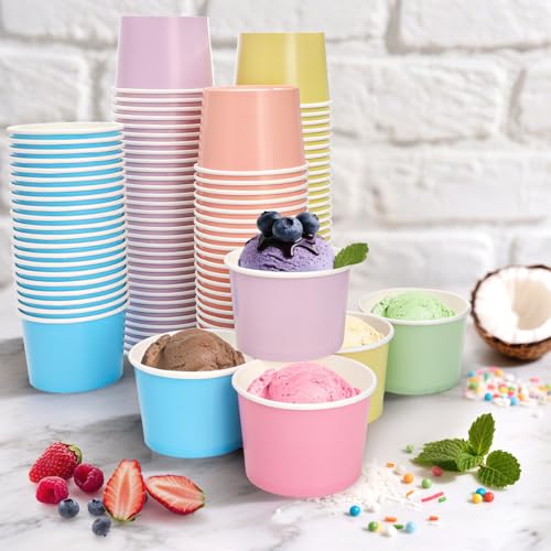 Lawei 300 Pack Paper Ice Cream Cups, 8oz Disposable Dessert Snack Bowls for Hot or Cold Food, Cute Stackable Treat Cups fo...