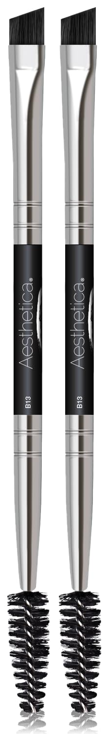 Aesthetica Pro Series Double Ended Brow Brush - Duo Design Allows for Precision Application of Brow Powders, Waxes and Gels and