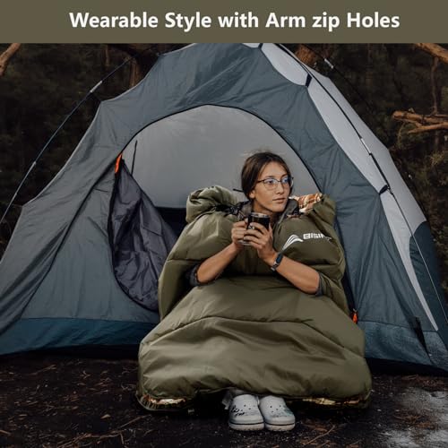 BISINNA Flannel XXL Sleeping bag (90.55"x39.37") Wearable Sleeping Bag for Alults 3 Season with Pillow Compressdin Sack fo...