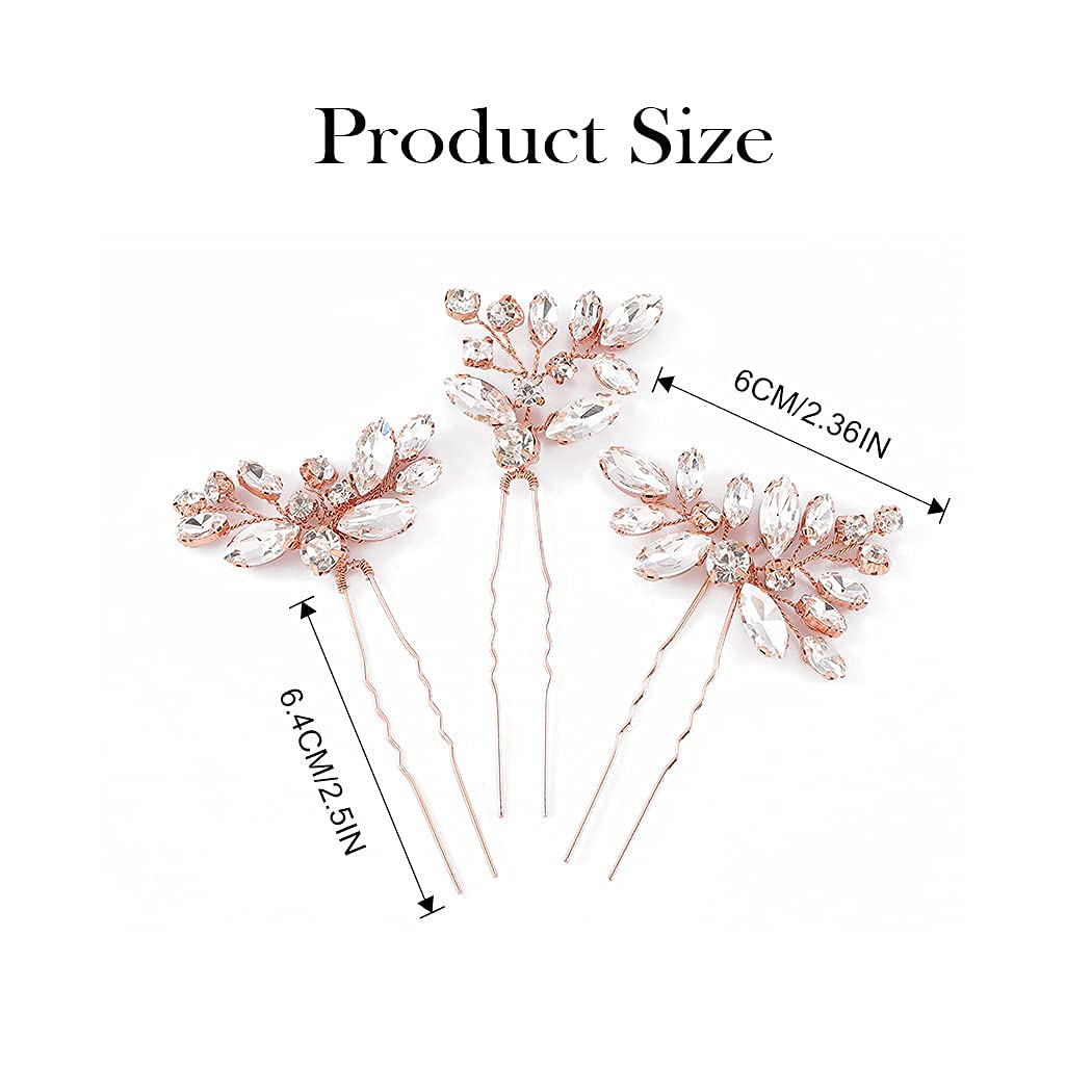 JAKAWIN Rhinestone Wedding Hair Pins Silver Bridal Crystal Hair Jewelry Accessories for Women HP130 (Rose Gold)