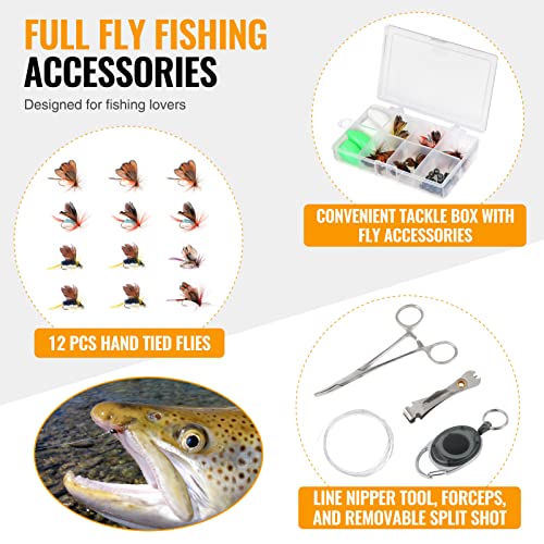 TOPFORT Fly Fishing Rod and Reel Combo Starter Kit, 4 Piece Lightweight Ultra-Portable Graphite Fly Rod Complete Starter P...