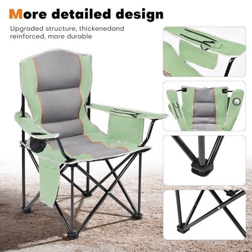 XMT Premium Padded Folding Chair, Extra Wide & Heavy Duty 450lbs Capacity, Portable Camping Chair with Insulated Cooler, C...