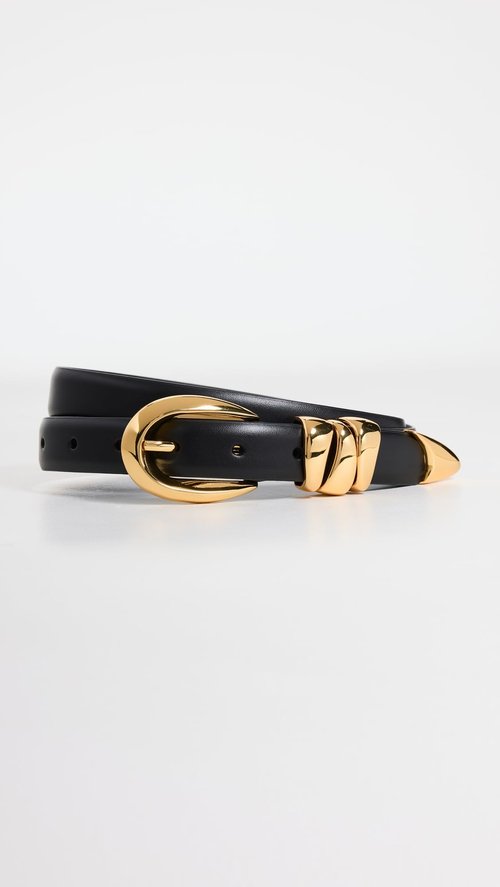 Madewell Women's Triple Metal Keeper Belt, True Black with Gold Hardware, Small