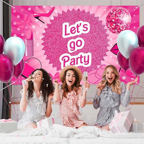 Hot Pink Let's Go Party Banner,Pink Photo Booth Props,Princess Birthday Backdrop,Pink Background Backdrop Bachelorette Par...