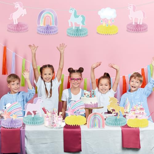 12Pcs Unicorn Rainbow Honeycomb Centerpieces Magical Pastel Unicorn Party Decoration Pastel Rainbow Castle Table Topper Ce...