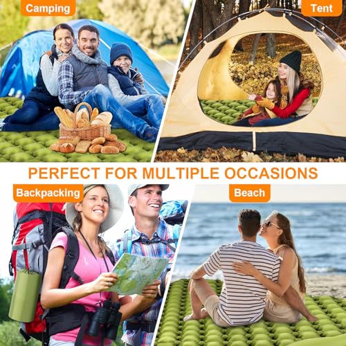 Double Sleeping Pad, Ultralight 4" Extra-Thick Self Inflating Sleeping Mat for 2 Person with Pillow Built-in Foot Pump Por...