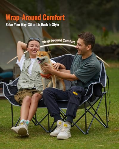 KingCamp Double Camping Chair, Oversized 660lbs Heavy Duty Loveseat for Adults Portable Folding XL 2 Person Couch Padded C...