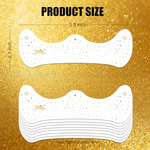 Ovasorve 2026 New Year Freckles Face Tattoo - Glittering 2026 Stars in Gold & Silver | Waterproof Face Gems for Women NYE ...