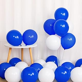 100pcs Royal Blue and White Latex Balloons 12 Inch w/Ribbon for Valentines Day Birthday Graduation Wedding Bridal Shower C...