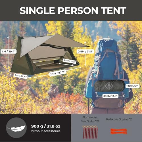 onewind One Person Tent with Pillow, Backpacking Ultralight Tent with Camping Soft Pillow for Camping Hiking Backpacking