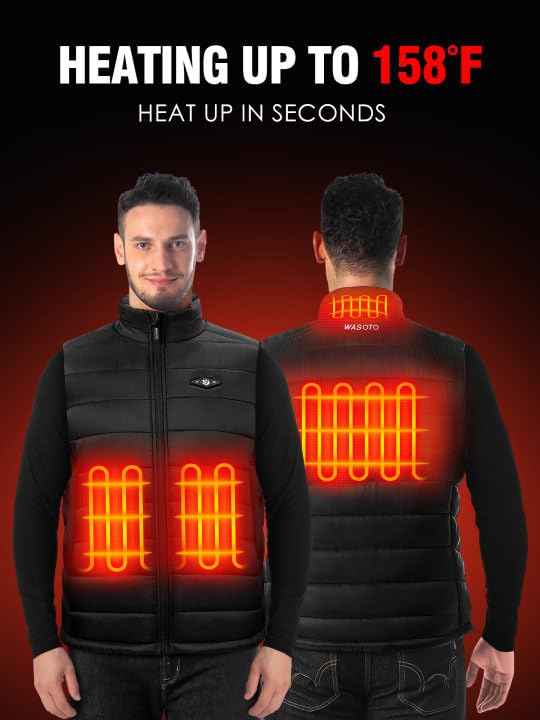 WASOTO Heated Vest for Men with 9V 16000mAh Battery Pack Charger Lightweight Mens Heated Vest for Cycling(Black,L)