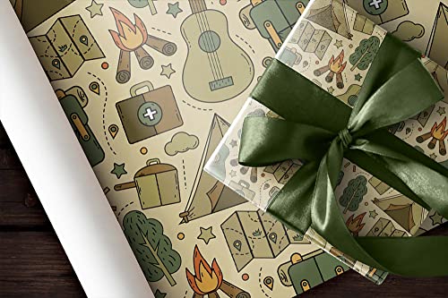 Cute Camping Gear Wrapping Paper Premium Father's Day Gift Wrap Camp Birthday Theme Birthday Party Decoration Tent Decor (...