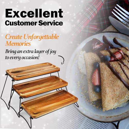 Eco-Friendly Cupcake Stand - Cheese Charcuterie Boards - Food Platter Serving Tray - Acacia Wooden Tower Dessert Table Dis...