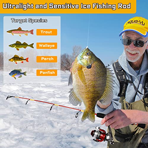 PLUSINNO Ice Fishing Rod, Ultralight and Sensitive Ice Fishing Rod and Reel Combo, 26"/27"/28" for Trout, Walleye, Perch, ...