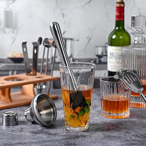 Glass Cocktail Shaker, Martini Shaker with Stainless Steel Lid & Strainer, Bartender Professional Bar Mixing Glass Pitcher...