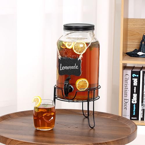 1.5 Gallon Glass Drink Dispensers for Parties, Ice Beverage Dispensers with Stand, Glass Water Dispenser with Spigot, Laun...
