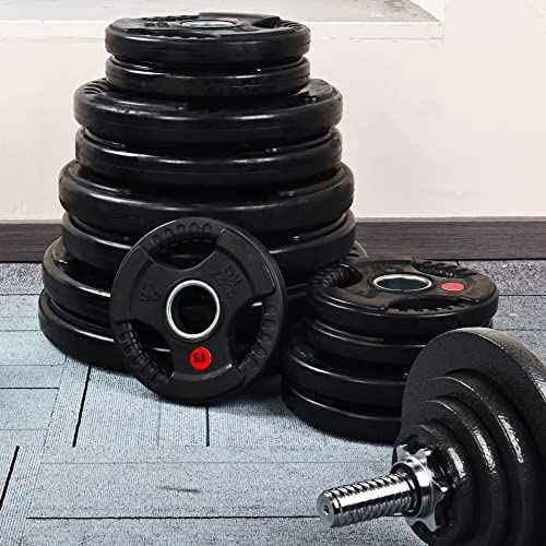 Fitvids Olympic 2-Inch Cast Iron Plate Weight Plate for Strength Training and Weightlifting, Rubber Coated Style, 25LB Pair