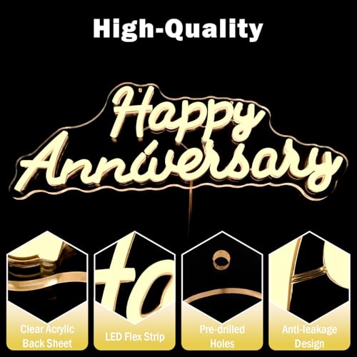 hhuohuona Happy Anniversary Neon Sign Dimmable Wedding Anniversary Decorations Led Sign Backdrop Feliz Aniversario Light U...