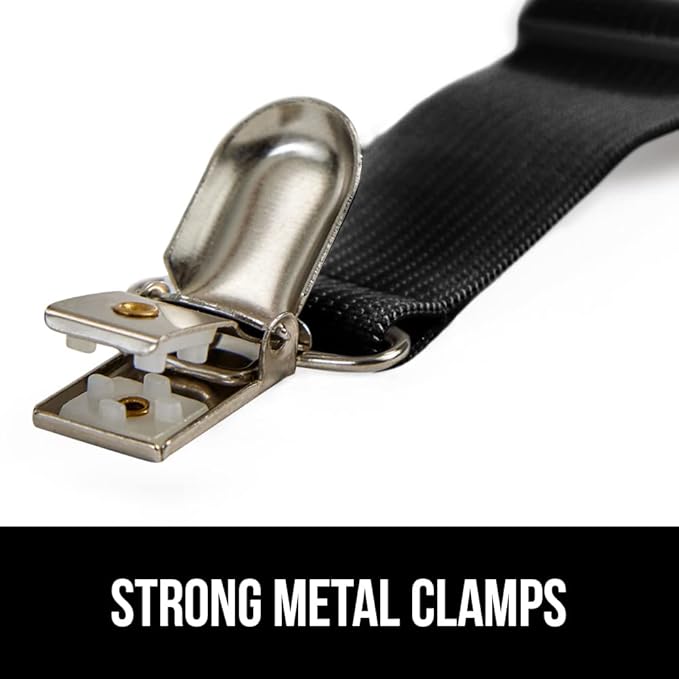 GORILLA GRIP Patent Pending Bed Sheet Holders, Adjustable Elastic Fasteners with Metal Clips, Keep in Place Fitted Bedding Straps, Firm Tight Suspenders for Mattress, US Designed, 4 Pack Black