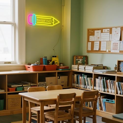 Pencil Neon Sign Dimmable Motivational Led Neon Light for Wall Decor USB Powered LED Sign for Inspirational Classroom Offi...