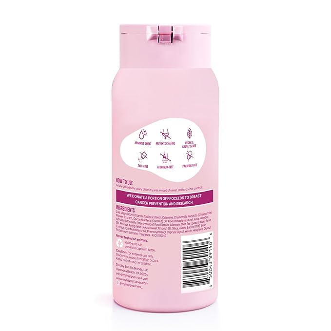 HAPPY CURVES Comfort Powder: Talc Free Anti Chafe Body & Foot Dusting Powder Deodorant to Control Inner Thigh Chafing, Private Areas, and All Over Body for Women (4 Ounce (Pack of 1), Fragrance-Free)