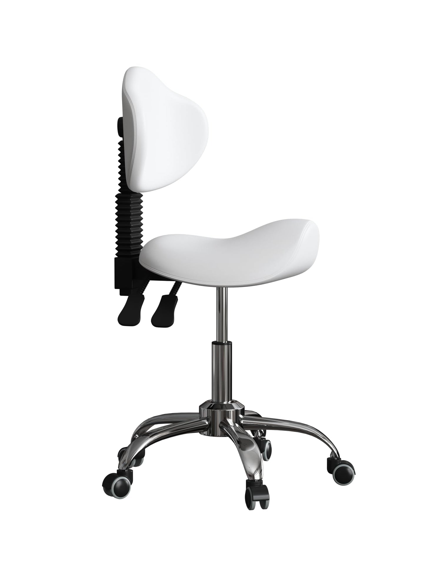 CAISHI Saddle Stool Chair Rolling with Back Esthetician Chair for Nail Tech Dental Tattoo Artist Eyelash Hairdresser Hairstylist Medical Shop Ergonomic Stool Adjustable Hydraulic White