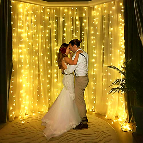 AOMIG Fairy Curtain Lights,300 LED Warm White Window Curtain String Light,8 Modes 9.8×9.8Ft Waterproof Curtain String Ligh...