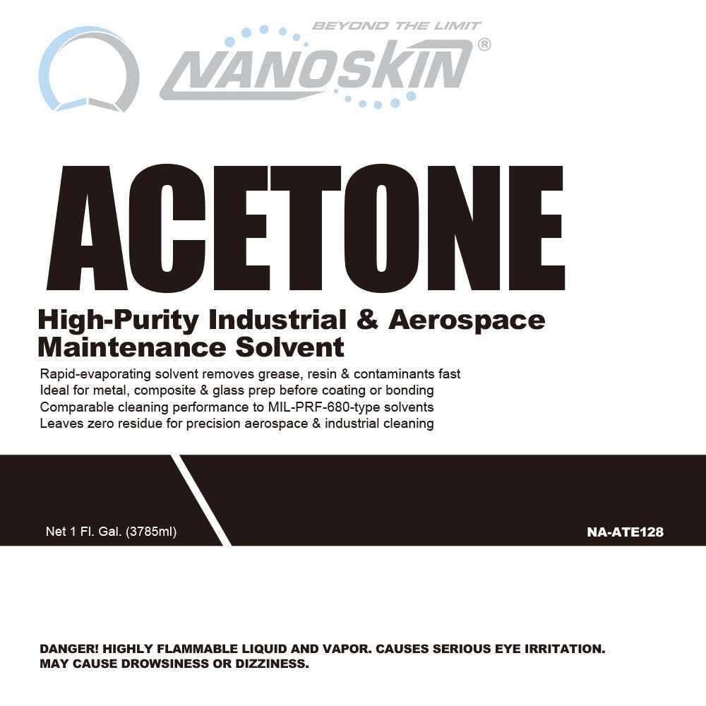 Nanoskin Acetone 1 Gallon – Industrial & Aerospace Grade Solvent Cleaner, Fast-Evaporating Degreaser for Metal, Glass & Composite Surface Prep, Residue-Free Formula for Paint & Adhesive Removal