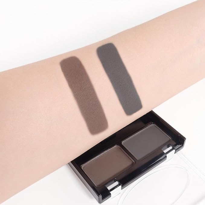 Eye Brow Powder for Women, Medium Brown Eyebrow Powder Kit with Double-ended Eyebrow Brush, Long-Lasting Waterproof Two Colors, Purse-Friendly Compact, Cruelty Free (Dark Brown+Dark Grey)