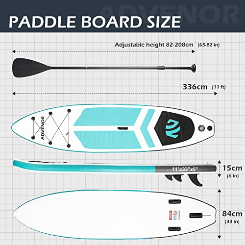 ADVENOR Paddle Board 11'x33 x6 Extra Wide Inflatable Stand Up Paddle Board with Hand Pump,Leash, Adjustable Paddle For Bas...