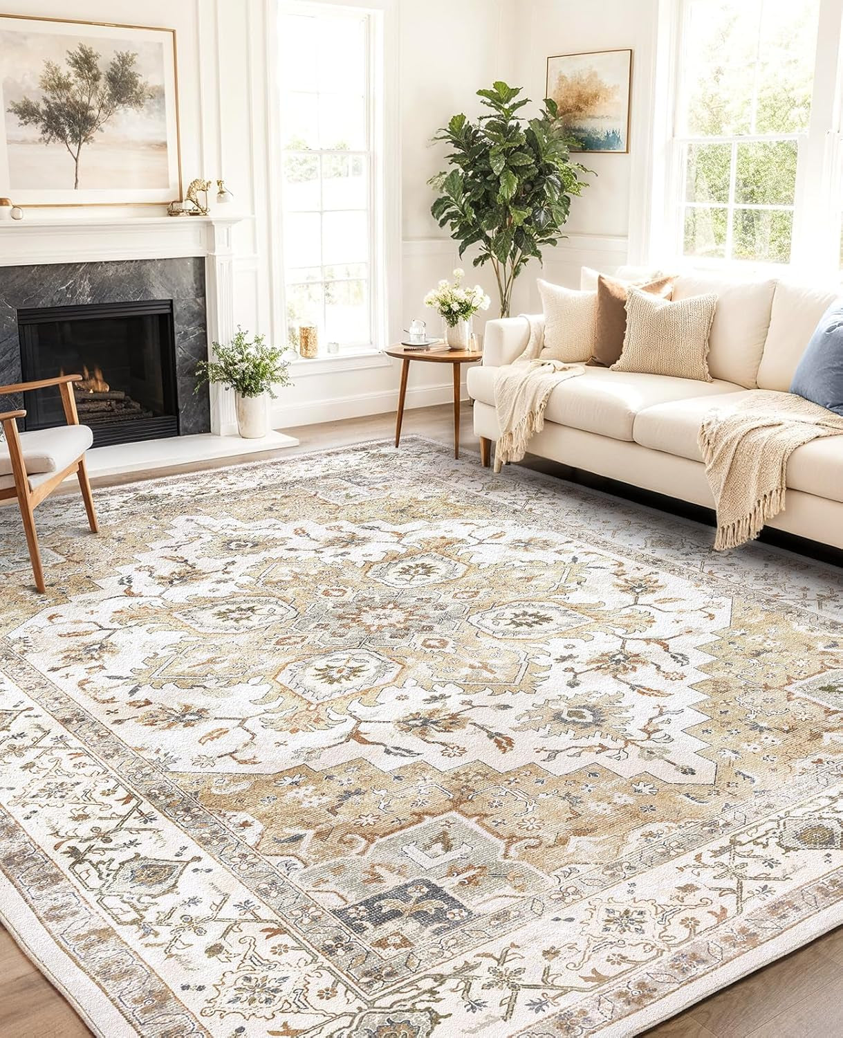 Amada 8X10 Area Rugs, Low-Profile Large Washable Area Rug with Non-Slip Backing & Durable Edge Binding, Vintage Rugs for Living Room, Bedroom, Dinning Room