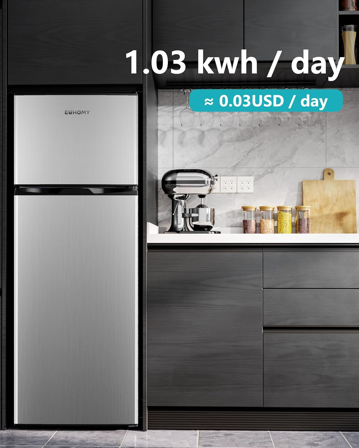7.4 Cu.Ft. Refrigerator with Freezer, 2 Door Fridge, Large Capacity,Adjustable Thermostat, Refrigerator for Kitchen/Dorm/Apartment/Garage - Food Storage or Cooling Drinks, Silver