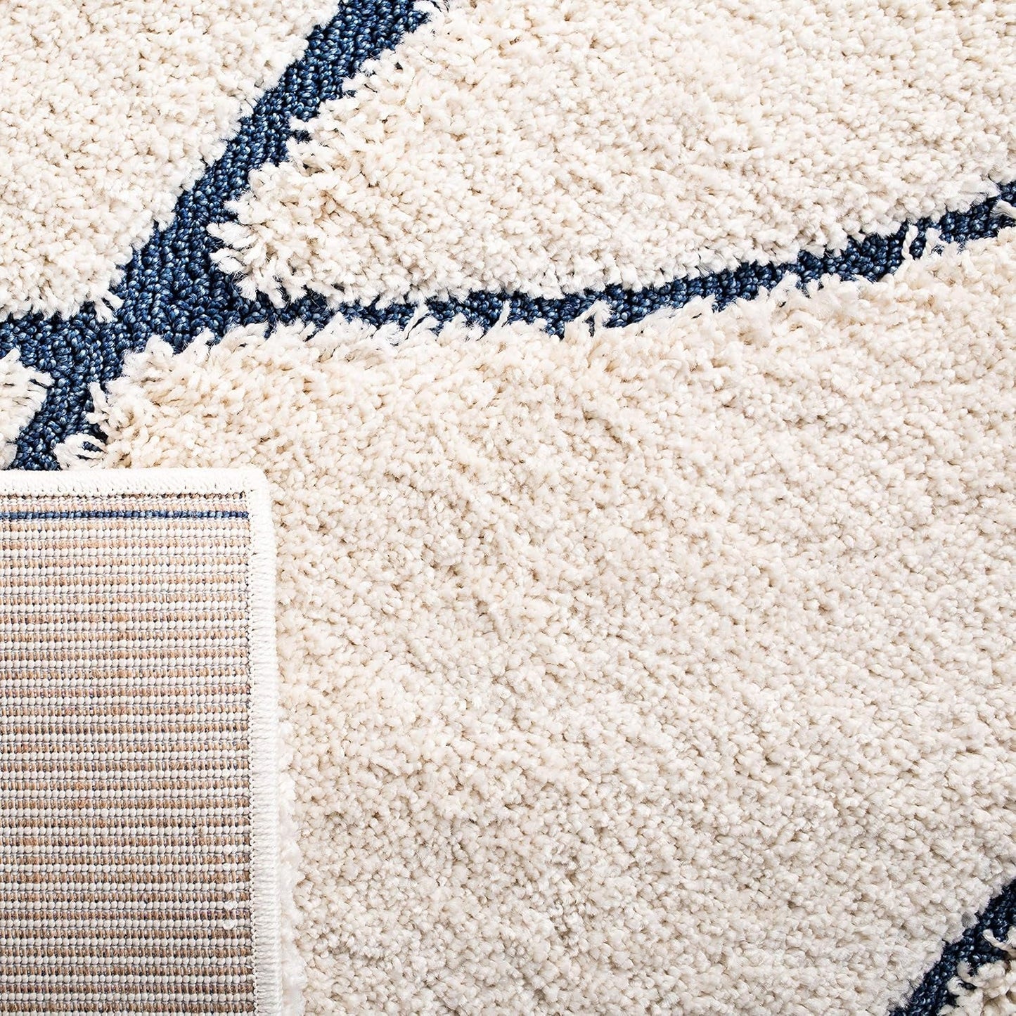 Florida Shag Collection Area Rug - 6' X 9', Cream & Blue, Non-Shedding & Easy Care, 1.2-Inch Thick Ideal for High Traffic Areas in Living Room, Bedroom (SG471-1165)