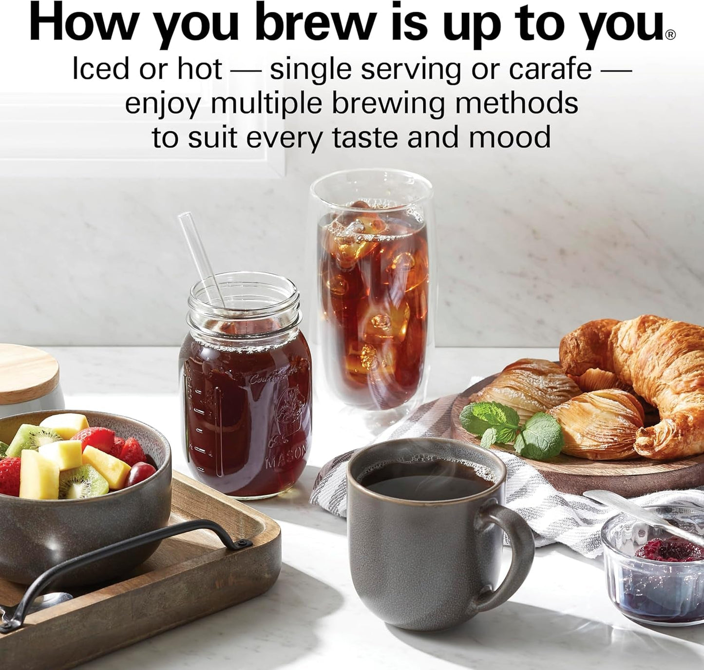 Flexbrew Advanced 5-In-1 Programmable 12 Cup Drip and Single Serve Hot & Iced Coffee Maker with Movable 60 Oz. Water Reservoir, Use Pod Packs and Grounds, Fast Brewing, Black (49924)