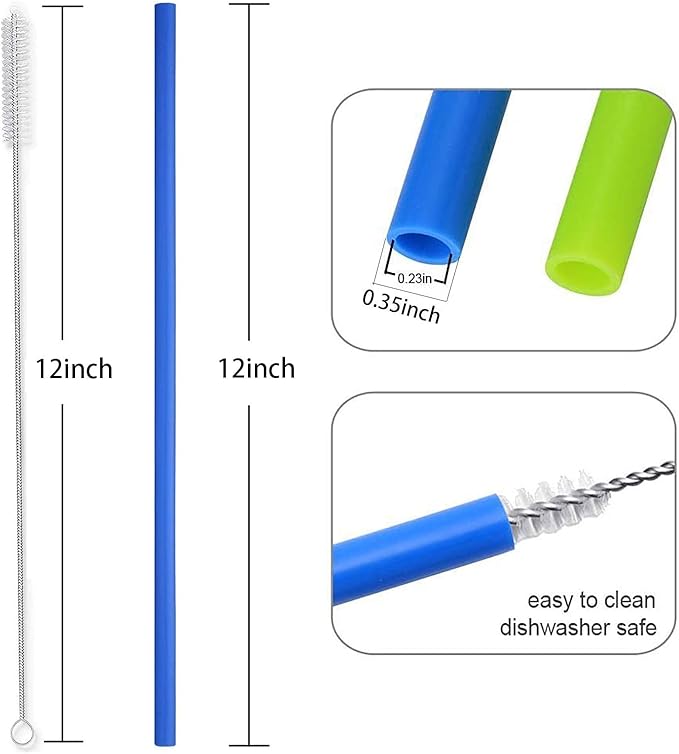 12 Inch Extra Long Reusable Silicone Straight Straws for Extra Tall Tumbler 40 OZ Hydro Flask,32 OZ Blender Bottle Nutribullet, Nutri Ninja Cups