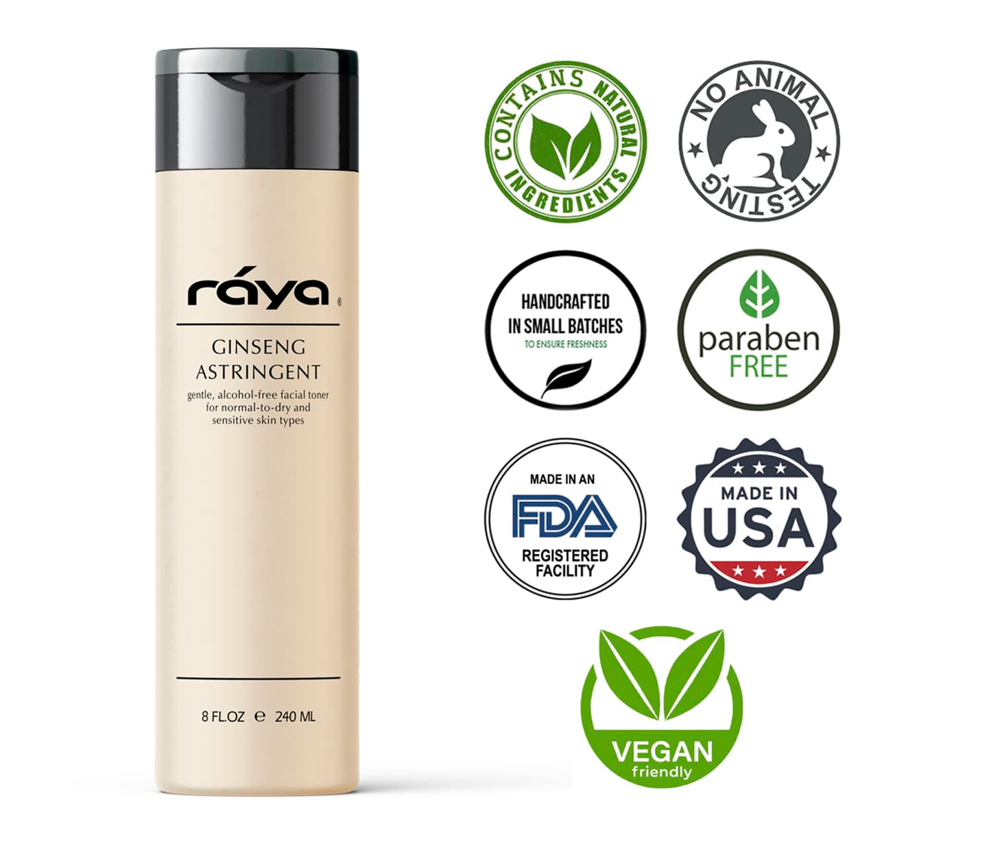 RAYA Ginseng Astringent with AHA 6 oz (G-205) | Gentle Glycolic Facial Toner for Dry and Sensitive Skin | Helps Tighten Pores, S