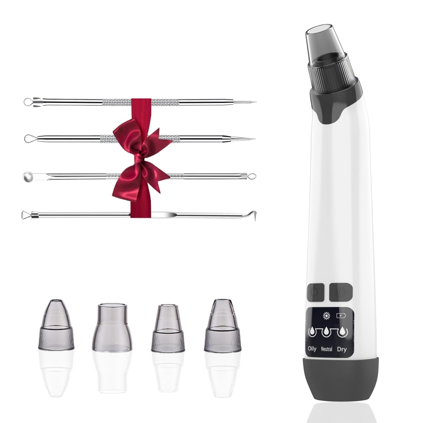 Blackhead Remover Vacuum - Powerful Pore Vacuum for Cleansing, Blackhead Extractor with 3 Adjustable Suction Levels, 4 Blackhead Removal Tools, USB Rechargeable,Suitable for Women and Men (White)