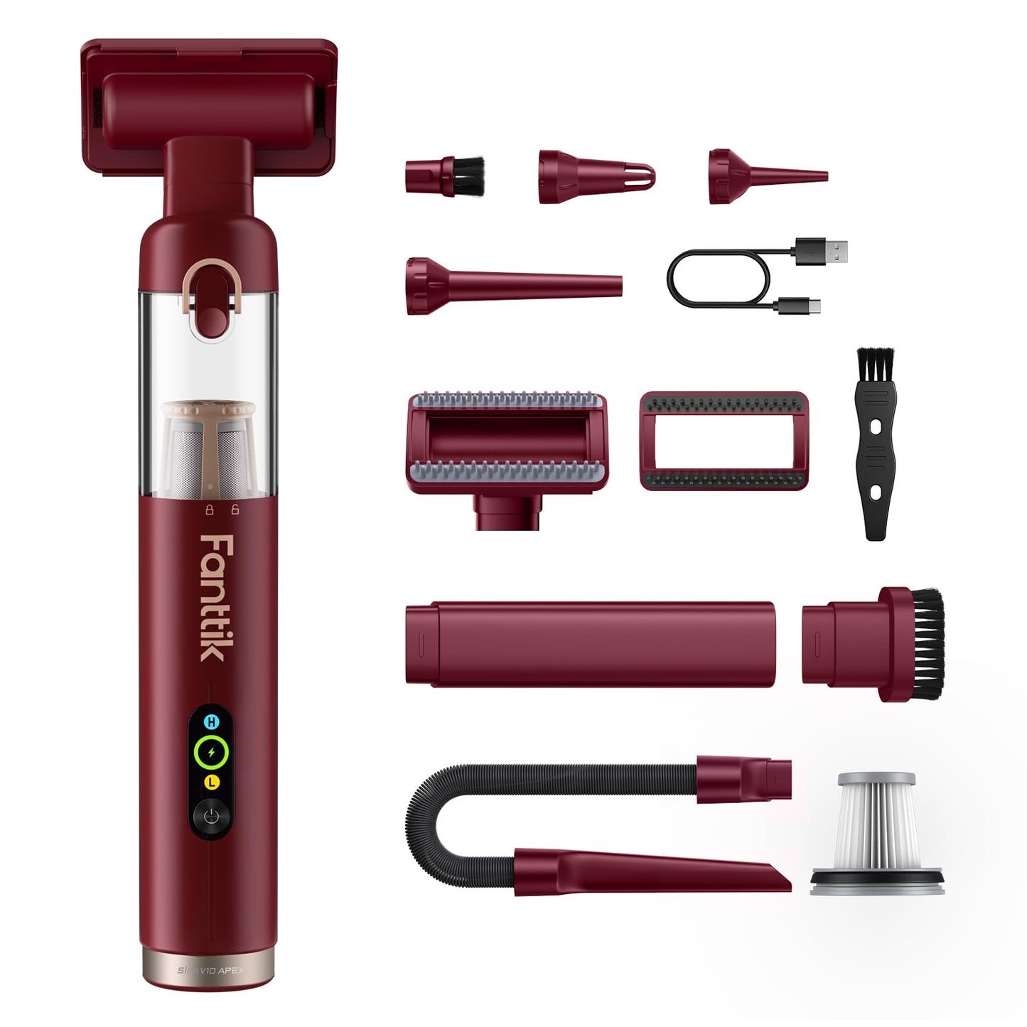 Fanttik Slim V10 APEX Cordless Car Vacuum, 4-in-1 Portable Mini Handheld Vac, 19kPa Suction Power, Upgraded Smart Digital Displa