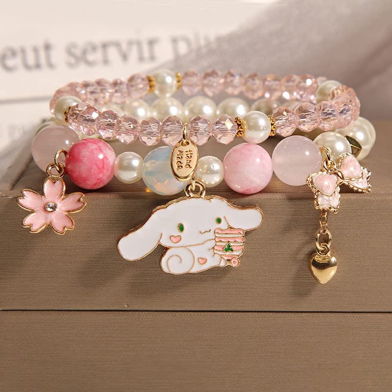 Cinnamoroll Crystal Beads Bracelet Set Cute Cartoon Elastic Beaded Pearl Anime Bracelets Christmas Stocking Stuffers for Women