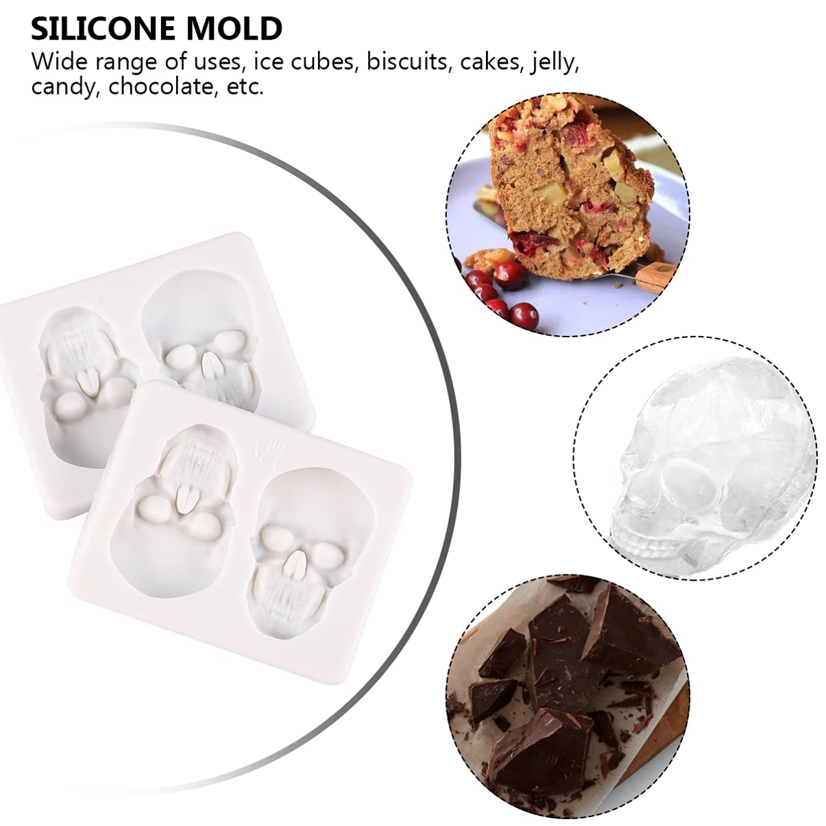 EXCEART 2pcs Halloween Skull Silicone Mold for Baking Cake Decoration Soap Making Unique Skull Shape Food-grade Silicone Easy to