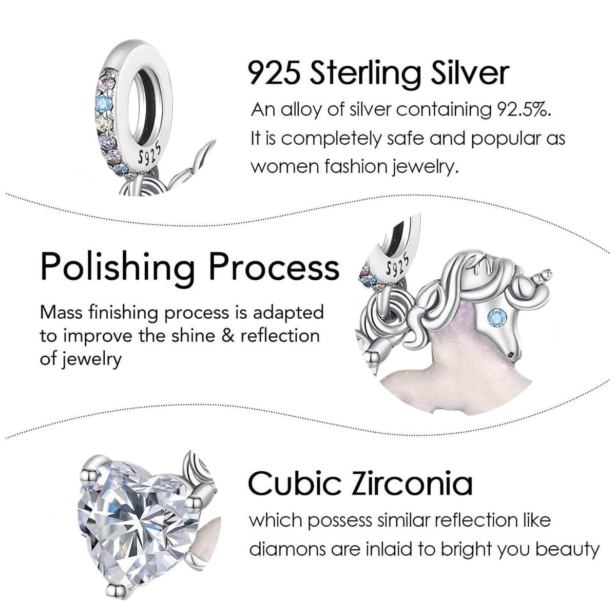 DATOUQI Colorful Flying Horse Charm 925 Sterling Silver Charms Animal Charm for Women