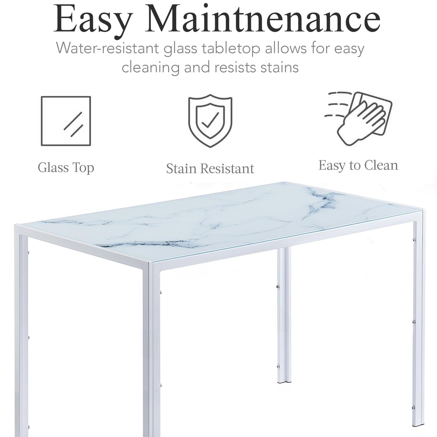 PEITAIKO 5 Pieces Glass Dining Table with Chairs Set for 4,Tempered Glass Table and PU Chairs Set Contemporary White Dining Room Set for Home Kitchen/Apartment and Restaurant