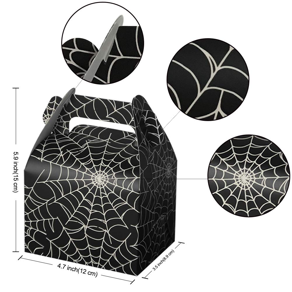 Hxezoc 36pcs Halloween Favor Boxes - Large Black Spider Web Candy Treat Boxes for Party Decorations, Kids Spider Birthday Party Supplies