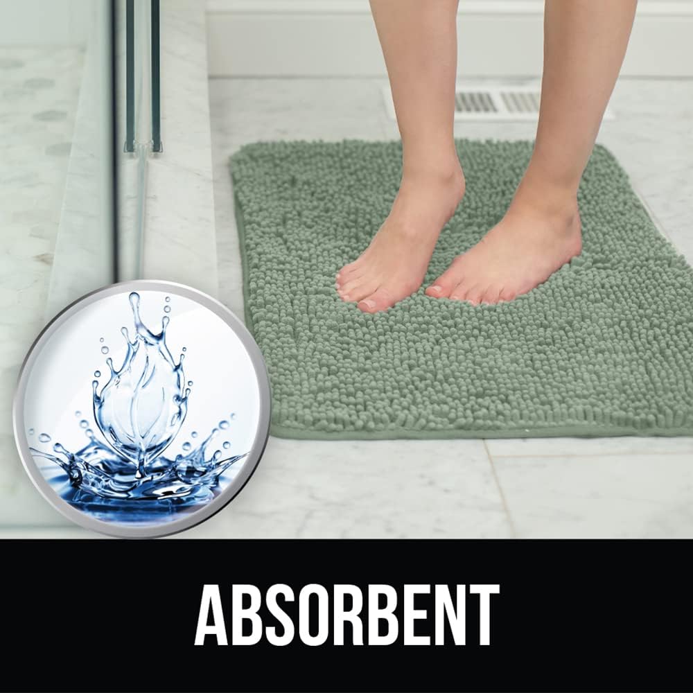 KANGAROO Bathroom Rugs, Chenille Soft Absorbent Bath Rug, Shaggy Shower Mat, Quick Dry Machine Wash Bathmat, Plush Carpet Mats for Tub, Bathtub and Room Home Decor Accessories, 24x17, Sage