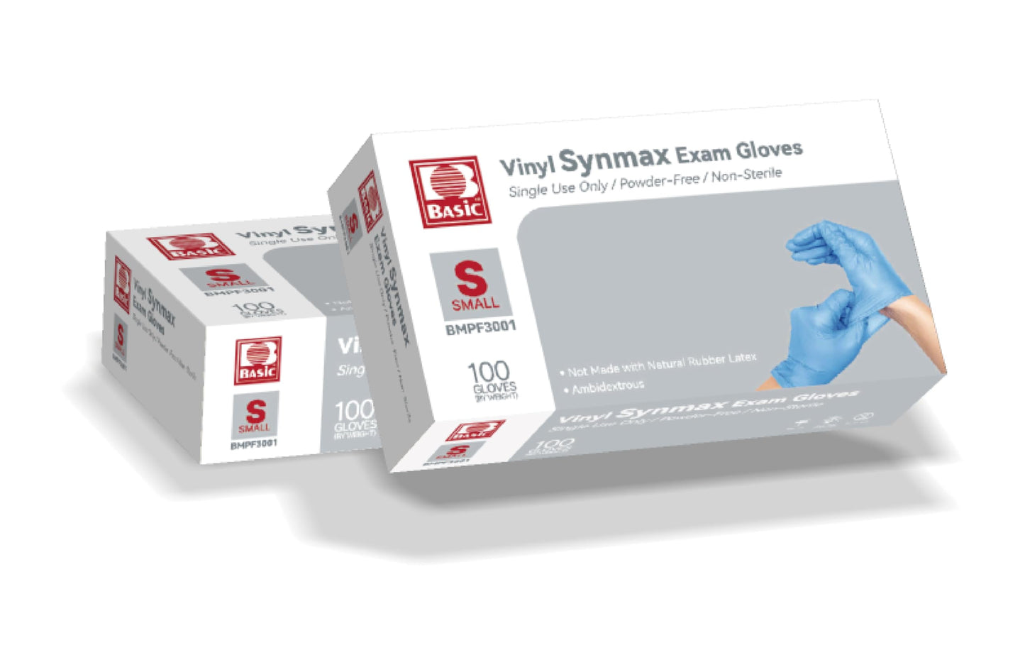 Basic Medical Synmax Vinyl Exam Gloves - Latex-Free & Powder-Free - Small, BMPF-3001(Small (Pack of 1000)),Blue