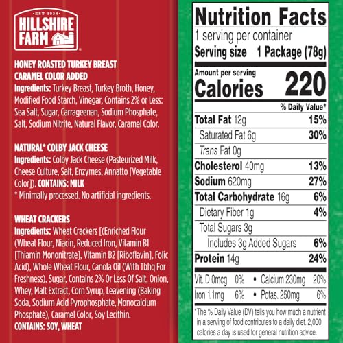 Hillshire Farm Snack Kit: Honey Turkey, Colby Jack Cheese, Wheat Cracker, 2.76 Oz