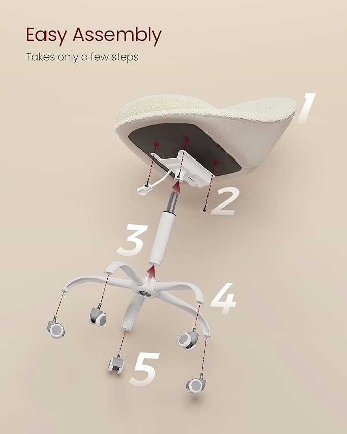 VASAGLE Vanity Chair with Back, Adjustable Swivel Cute Desk Chair with Wheels, Sherpa and PU Leather for Lumbar Support, Compact for Small Spaces, Bedroom, Cappuccino Beige and Cloud White UOBG020W91